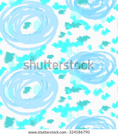 Rough brush blue circles.Abstract colorful seamless background. Stained and grunted texture over hand drawn paint brush ornament.