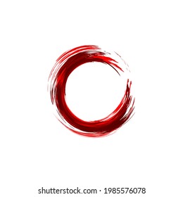 Símbolo de fondo dibujado con pincel duro. Círculo pintado a mano. Mancha roja gruesa, forma redonda. Círculo de aceite colorido. Diseño de elementos de logotipo. Símbolo vectorial de enso. Traza abstracta de acuarela seca aislada en blanco.