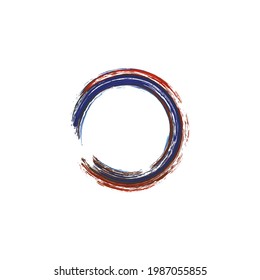 Rough brush drawn enso symbol. Hand painted circle. Grunge red stain, round shape. Colorful oil circle. Logo element design. Vector enso symbol. Dry watercolor abstract trace isolated on white.