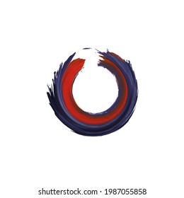 Rough-Bürste gezeichnet Enso-Symbol. Handgemalt Kreis. brüchiger roter Fleck, runde Form. Farbiger Ölkreis. Logo-Element-Design. Vektorsymbol. Abstrakte trockene Wasserfarbe, einzeln auf weiß.
