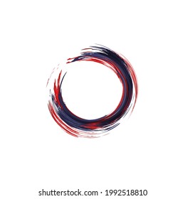 Rough-Bürste gezeichnet Enso-Symbol. Handgemalt Kreis. brüchiger roter Fleck, runde Form. Farbiger Ölkreis. Logo-Element-Design. Vektorsymbol. Abstrakte trockene Wasserfarbe, einzeln auf weiß.