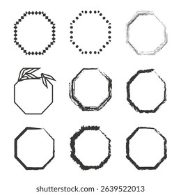 Rough brush frame. Distressed octagon shape. Vector grunge border. Hand painted symbol.