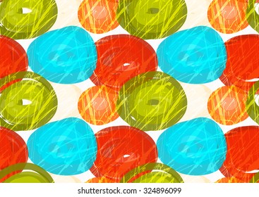 Rough brush green red blue circles.Abstract colorful seamless background. Stained and grunted texture over hand drawn paint brush ornament.
