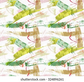 Rough brush overlapping green paint strokes.Abstract colorful seamless background. Stained and grunted texture over hand drawn paint brush ornament.