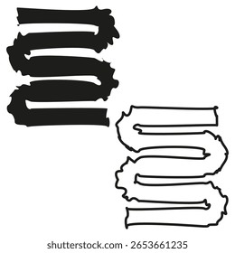 Rough brush S. Grunge letter icon. Organic outline Vector. Dual texture style. EPS 10.