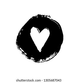 Rough brush sketch heart icon. Heart design element for wedding, velrntine's day, romantic party, dating. Hand-drawn black and white symbol.