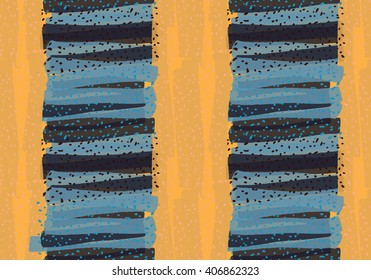Rough brush strokes with dots blue and yellow.Hand drawn with ink and marker brush with dots and some texture seamless background.