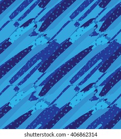 Rough brush strokes with dots blue.Hand drawn with ink and marker brush with dots and some texture seamless background.