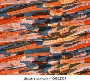 Rough brush strokes gray and orange.Hand drawn with ink and marker brush with dots and some texture seamless background.