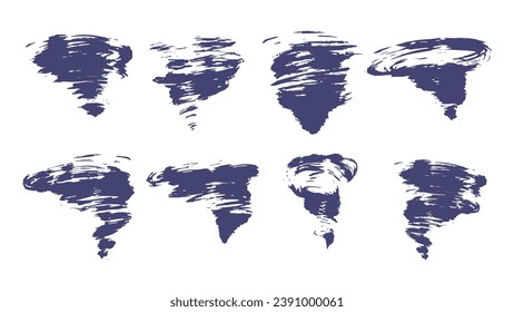 Rough brush strokes. Vector grunge brush background. Set of paint brush stroke, ink splatter. Dirty pattern for background. Cyclone Vector illustration elements set.