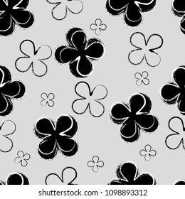 Rough brush textured abstract grungy monochromatic flowers seamles pattern design