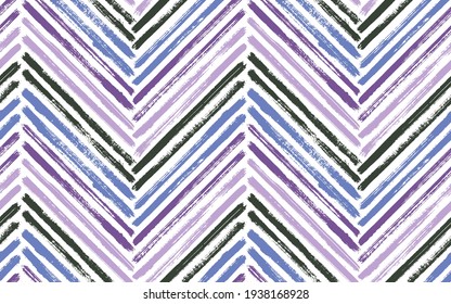 Rough chevron interior print vector seamless pattern. Paintbrush strokes geometric stripes. Hand drawn paint texture zig zag chevron background. Horizontal stripes fabric print seamless design.