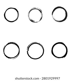 Rough Circle Sketch Set. Hand Drawn Round Frames, Minimal Line Elements