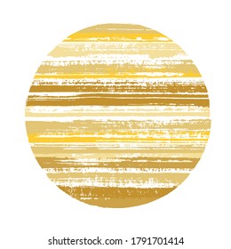Rough circle vector geometric shape with striped texture of ink horizontal lines. Planet concept with old paint texture. Stamp round shape logotype circle with grunge background of stripes.