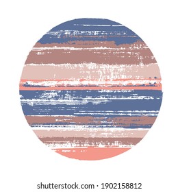 Rough circle vector geometric shape with stripes texture of ink horizontal lines. Old paint texture disc. Emblem round shape circle logo element with grunge stripes background.