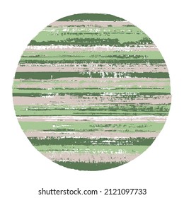 Rough circle vector geometric shape with striped texture of ink horizontal lines. Planet concept with old paint texture. Label round shape logotype circle with grunge background of stripes.