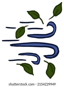 Rough colored vector doodle of the wind blowing leaves. Hand-drawn hurricane illustration isolated on transparent background
