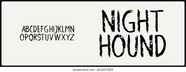  Rough condensed brush vector font. Alphabet uppercase and variation with texture and grunge style.