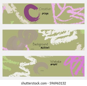 Rough crayon texture green white banner set.Hand drawn textures creative abstract design. Website header social media advertisement sale brochure templates. Isolated on layer