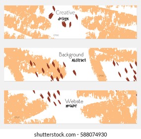 Rough crayon texture white orange banner set.Hand drawn textures creative abstract design. Website header social media advertisement sale brochure templates. Isolated on layer