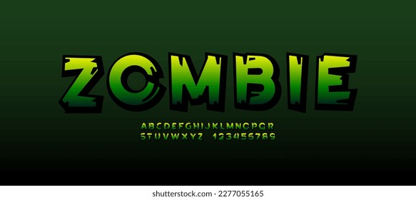 Rough cursive font alphabet, hand drawn brush stroke green letters, vector illustration 10EPS