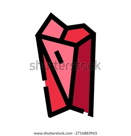 Rough cut red crystal drawing with bold outlines and faceted angles, stylized ruby gemstone icon on white background suggesting geology, luxury, treasure, and value