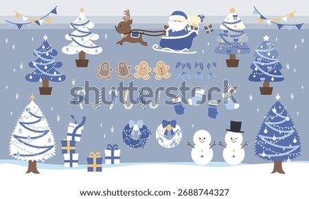 Rough and cute Christmas material set_blue