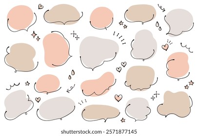 Rough and cute hand-drawn style speech bubble set (warm colors)
