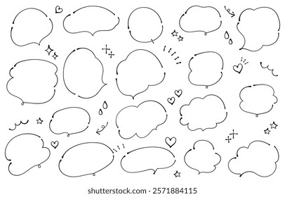 Rough and cute hand-drawn style speech bubble set (warm colors)