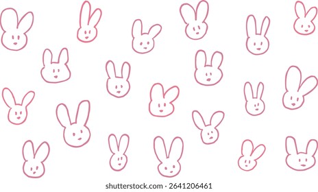 Rough cute rabbits doodle on white background. Hand drawn illustration vector.	