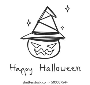 Rough design hand draw doodle cute ghost pumpkin for Halloween festival.