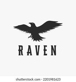 Rough Dirt Flying Crow Logo, Flying Raven Logo Vector Illustration On White Background