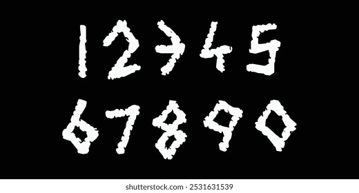 Rough dirty number style creative vector shapes' numerals. font alphabet vector illustrations.