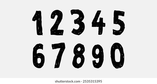 Rough dirty number style creative vector shapes' numerals. font alphabet vector illustrations.