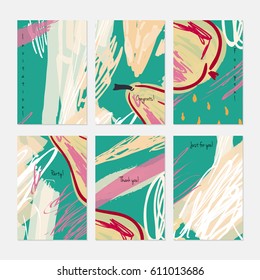 Rough drawn abstract pear with scribbles.Hand drawn creative invitation or greeting cards template. Anniversary, Birthday, wedding, party, social media banners set of 6. Isolated on layer.
