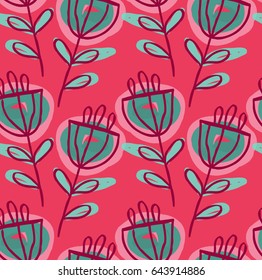 Rough drawn flower.Abstract seamless pattern. Universal bright background for greeting cards, invitations. Had drawn ink and marker watercolor texture.