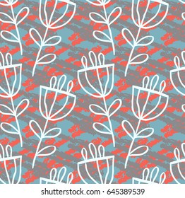 Rough drawn flower.Abstract seamless pattern. Universal bright background for greeting cards, invitations. Had drawn ink and marker watercolor texture.