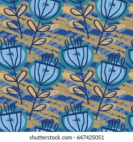 Rough drawn flower.Abstract seamless pattern. Universal bright background for greeting cards, invitations. Had drawn ink and marker watercolor texture.