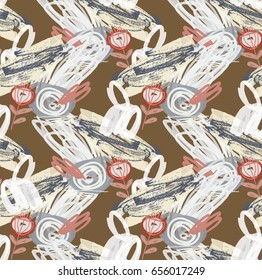 Rough drawn flower.Abstract seamless pattern. Universal bright background for greeting cards, invitations. Had drawn ink and marker watercolor texture.