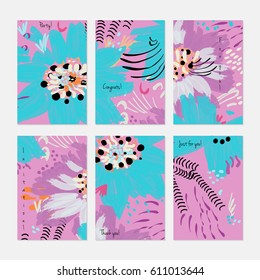 Rough drawn with marker brush spring flowers and seeds.Hand drawn creative invitation or greeting cards template. Anniversary, Birthday, wedding, party, social media banners set 6. Isolated on layer.