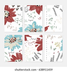 Rough drawn with marker brush spring flowers and seeds.Hand drawn creative invitation or greeting cards template. Anniversary, Birthday, wedding, party, social media banners set . Isolated on layer.