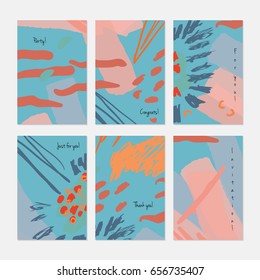 Rough drawn scribbles dots and circle abstract floral.Hand drawn creative invitation or greeting cards template. Anniversary, Birthday, wedding, party, social media banners set . Isolated on layer.