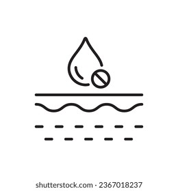 Rough Dry Sensitive Skin Treatment Outline Pictogram. Dehydrated Skin Face Line Icon. Moisture Skincare. Water Drop Dehydration Concept Icon. Isolated Vector Illustration.