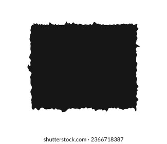 Rough edge paper shape. Old papyrus texture. Torn cardboard tag, label, sticker. Black square text box template isolated on white background. Vector graphic illustration.