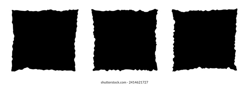 Rough edge rectangle shape collage. Paper torn, jagged edge rectangle frame set. Grunge, old vintage black border collage. Black ripped papers silhouettes. Vector illustration.