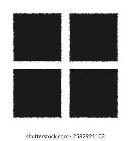 Rough edge square shape silhouette icons. A quartet of black squared symbols with grungy edges. Isolated on a white background.