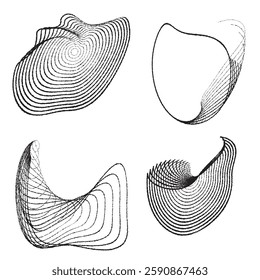 Rough edges lines in irregular Form . Rotate rounded shape Vector Illustration .Rotating shapes form a ring.Rotating design element . Various lines forming round frame . Abstract Geometric line art .