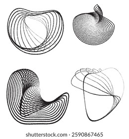 Rough edges lines in irregular Form . Rotate rounded shape Vector Illustration .Rotating shapes form a ring.Rotating design element . Various lines forming round frame . Abstract Geometric line art .