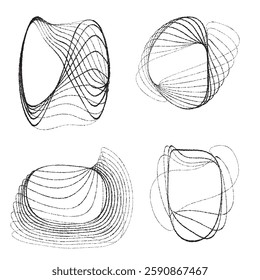Rough edges lines in irregular Form . Rotate rounded shape Vector Illustration .Rotating shapes form a ring.Rotating design element . Various lines forming round frame . Abstract Geometric line art .