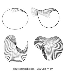 Rough edges lines in irregular Form . Rotate rounded shape Vector Illustration .Rotating shapes form a ring.Rotating design element . Various lines forming round frame . Abstract Geometric line art .